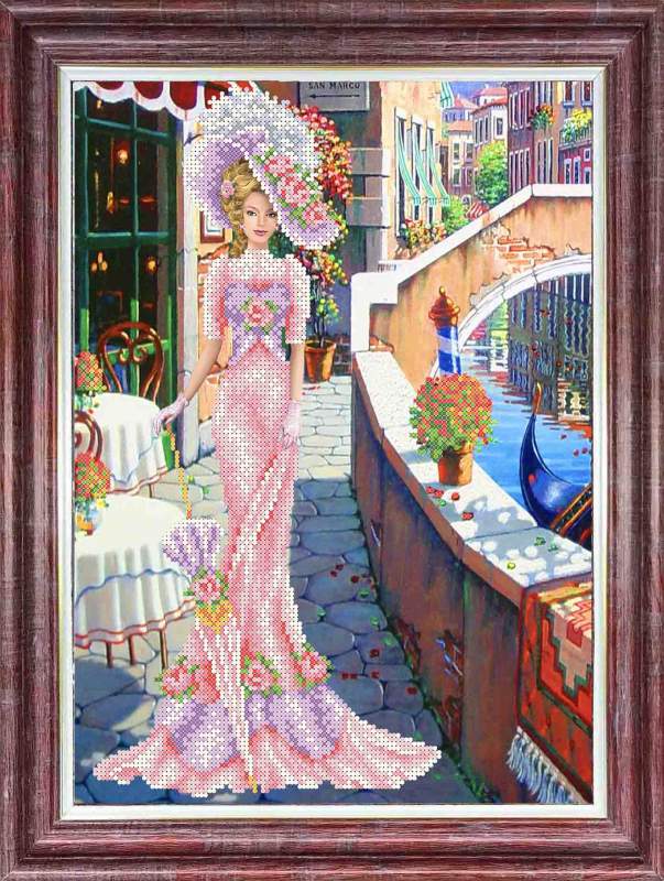 Дама в розовом - Основа на габардине для вышивки бисером и крестом
